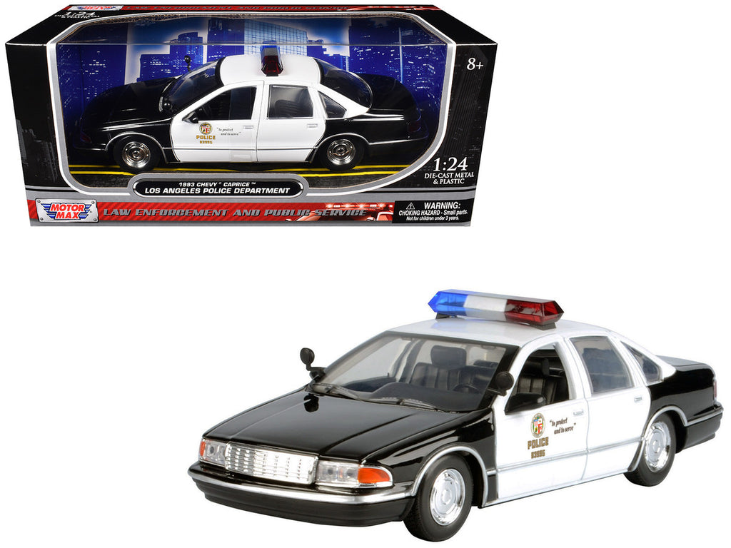 1993 Chevrolet Caprice Police Car "LAPD (Los Angeles Police Department)" Black and White "Law Enforcement and Public Service" Series 1/24 Diecast Model Car by Motormax-2