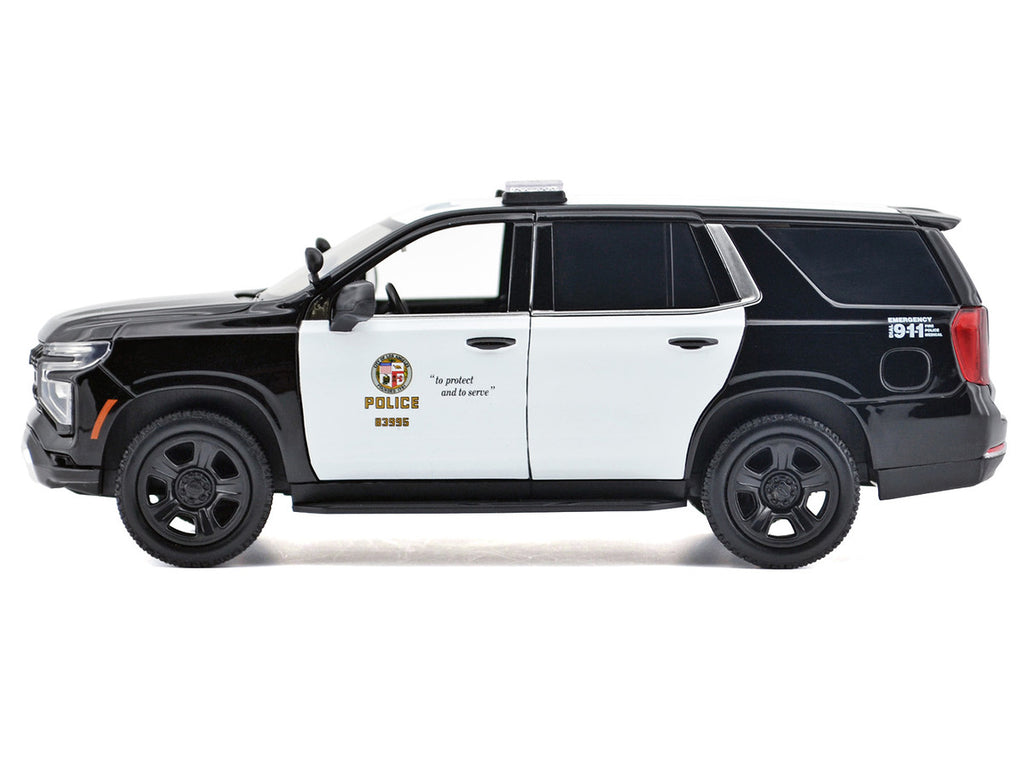 2025 Chevrolet Tahoe Police Pursuit Vehicle "Los Angeles Police Department (LAPD)" Black and White "Law Enforcement and Public Service" Series 1/24 Diecast Model Car by Motormax-1