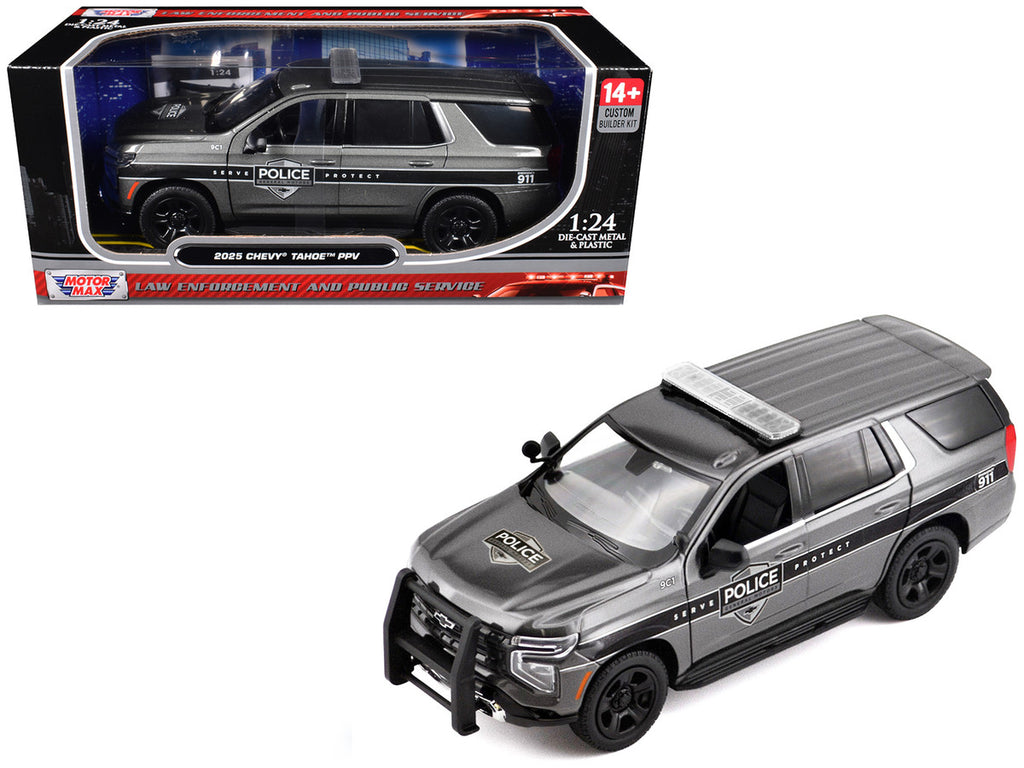 2025 Chevrolet Tahoe PPV "General Motors Police" Gray Metallic "Custom Builder's Kit - Law Enforcement and Public Service" Series 1/24 Diecast Model Car by Motormax-4