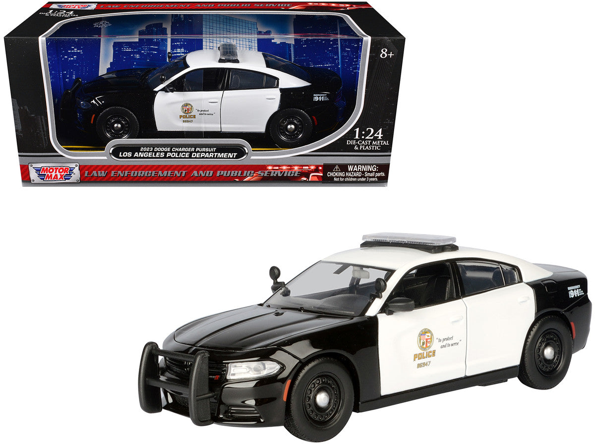 2023 Dodge Charger Pursuit Police Car "LAPD (Los Angeles Police Department)" Black and White "Law Enforcement and Public Service" Series 1/24 Diecast Model Car by Motormax-4
