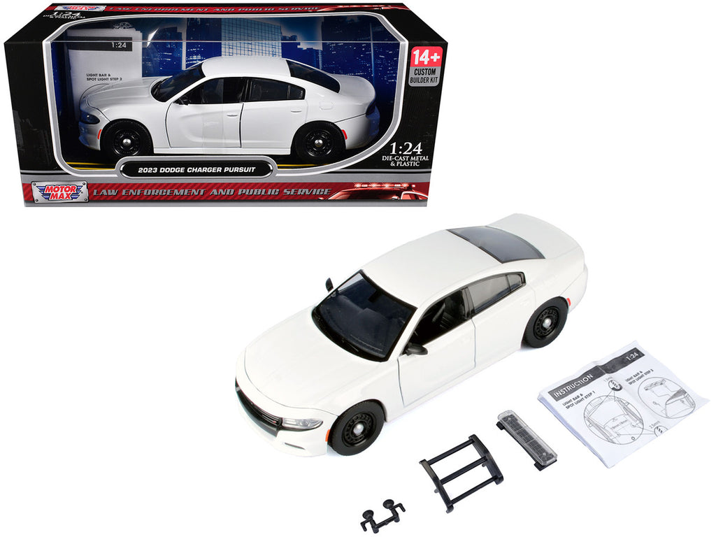 2023 Dodge Charger Pursuit Police Car White "Custom Builder's Kit - Law Enforcement and Public Service" Series 1/24 Diecast Model Car by Motormax-0