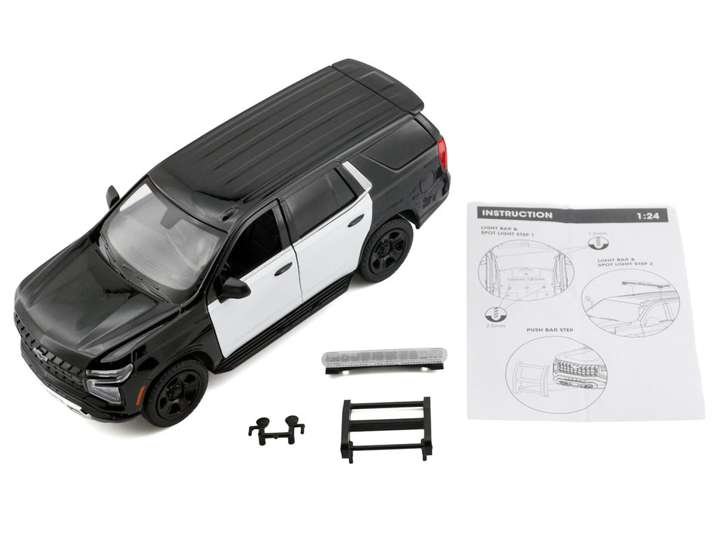 2025 Chevrolet Tahoe PPV Black and White "Custom Builder's Kit - Law Enforcement and Public Service" Series 1/24 Diecast Model Car by Motormax-0