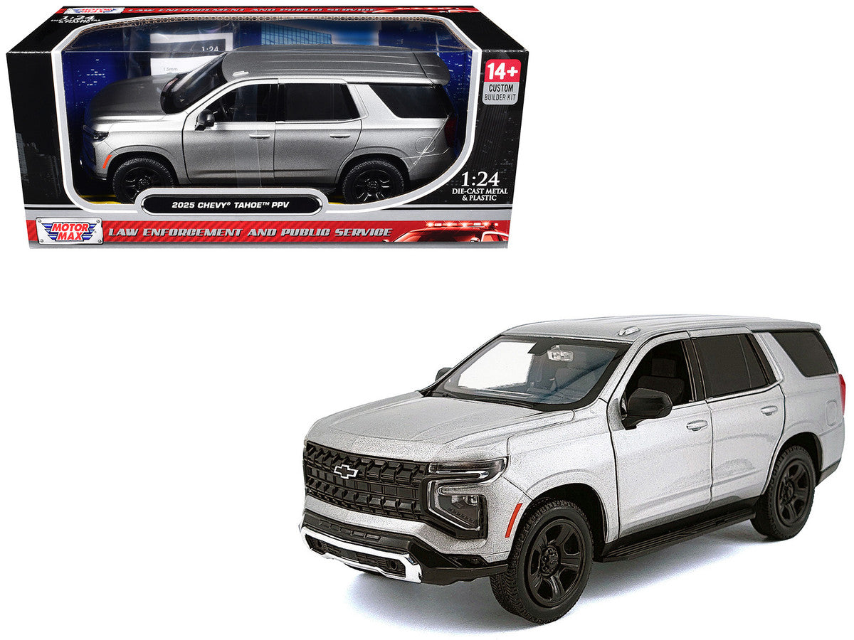 2025 Chevrolet Tahoe PPV Silver Metallic "Custom Builder's Kit - Law Enforcement and Public Service" Series 1/24 Diecast Model Car by Motormax-4