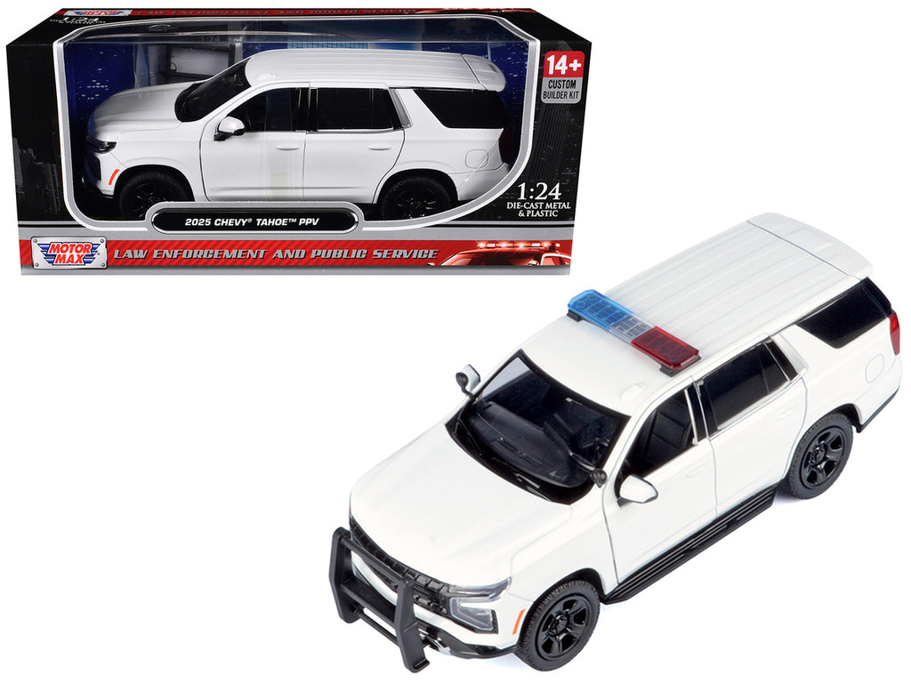 2025 Chevrolet Tahoe PPV White "Custom Builder's Kit - Law Enforcement and Public Service" Series 1/24 Diecast Model Car by Motormax-0