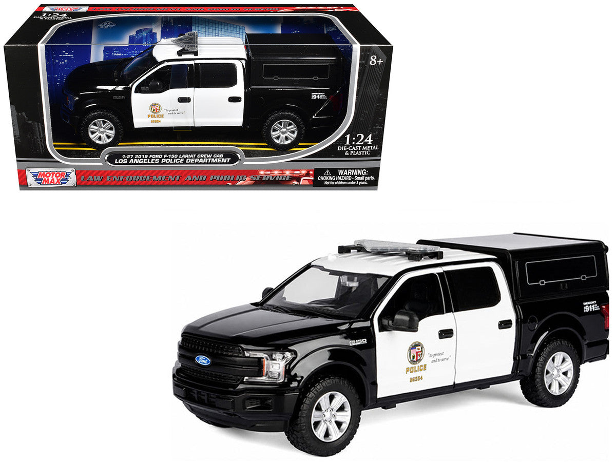 2019 Ford F-150 Lariat Crew Cab Pickup Truck with Camper "Los Angeles Police Department" Black and White "Law Enforcement and Public Service" Series 1/24-1/27 Diecast Model Car by Motormax-2