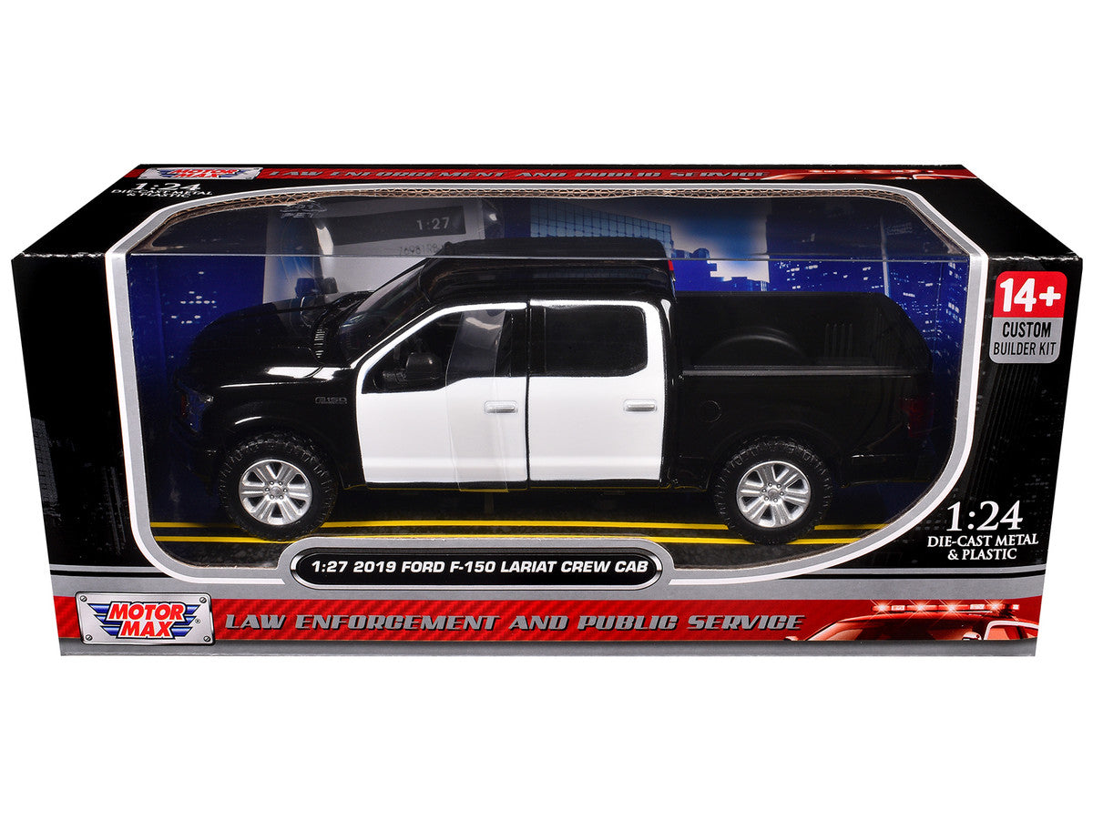 2019 Ford F-150 Lariat Crew Cab Pickup Truck Unmarked Plain Black and White "Custom Builder's Kit - Law Enforcement and Public Service" Series 1/24-1/27 Diecast Model Car by Motormax-0