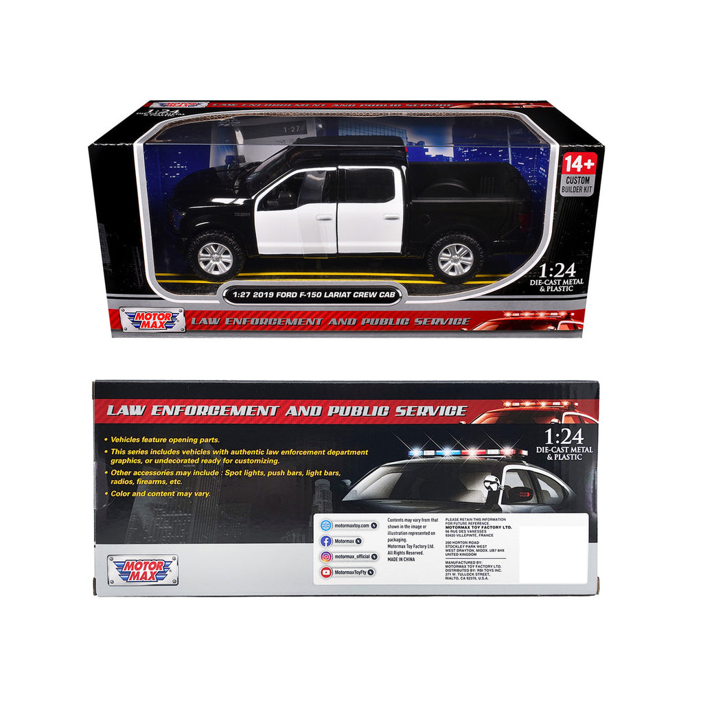 2019 Ford F-150 Lariat Crew Cab Pickup Truck Unmarked Plain Black and White "Custom Builder's Kit - Law Enforcement and Public Service" Series 1/24-1/27 Diecast Model Car by Motormax-2