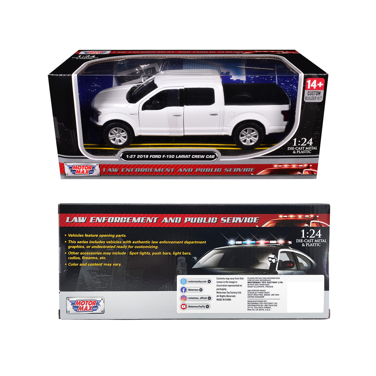 2019 Ford F-150 Lariat Crew Cab Pickup Truck Unmarked Plain White "Custom Builder's Kit - Law Enforcement and Public Service" Series 1/24-1/27 Diecast Model Car by Motormax-1