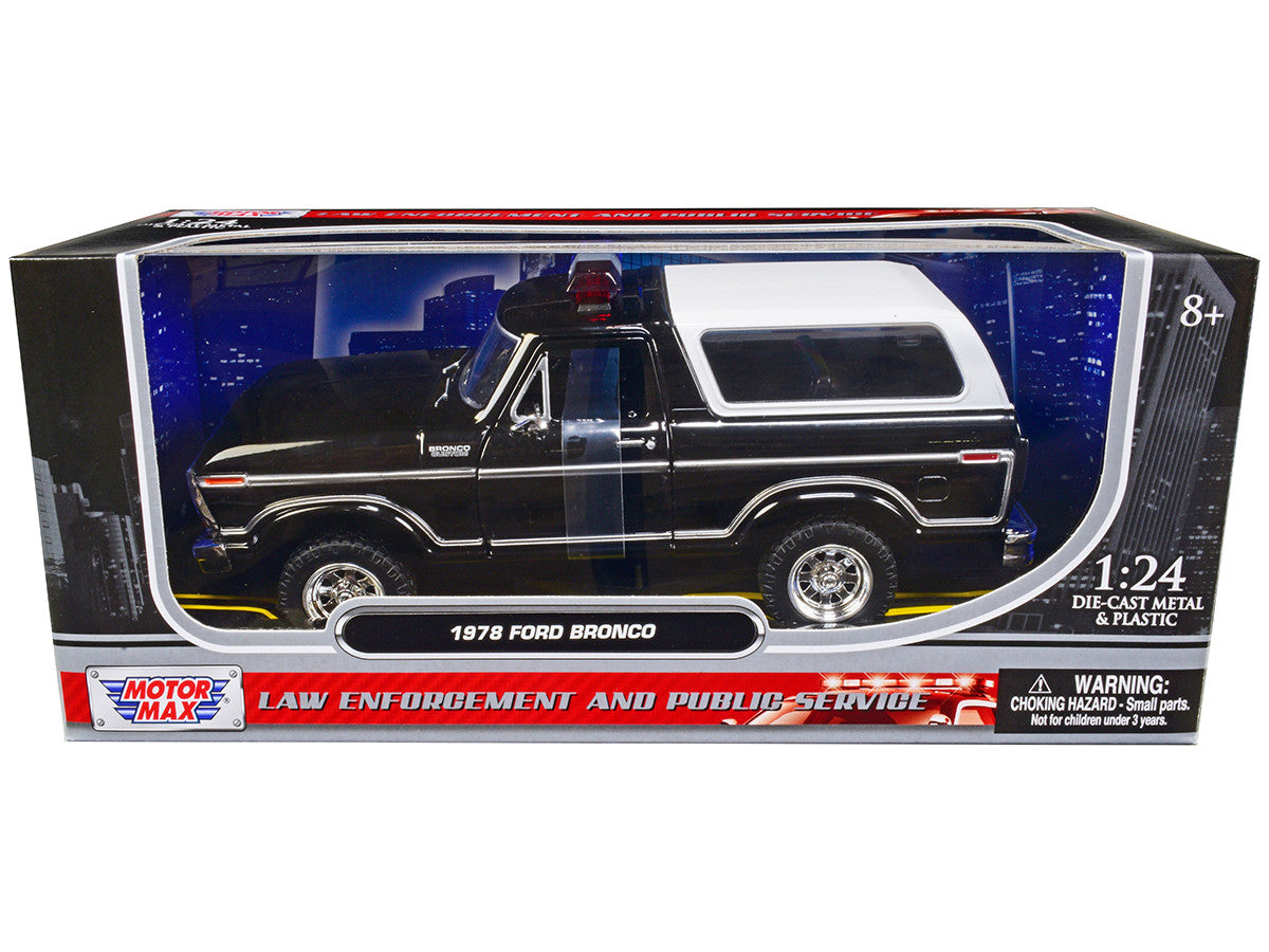 1978 Ford Bronco Police Car Unmarked Black with White Top "Law Enforcement and Public Service" Series 1/24 Diecast Model Car by Motormax-0