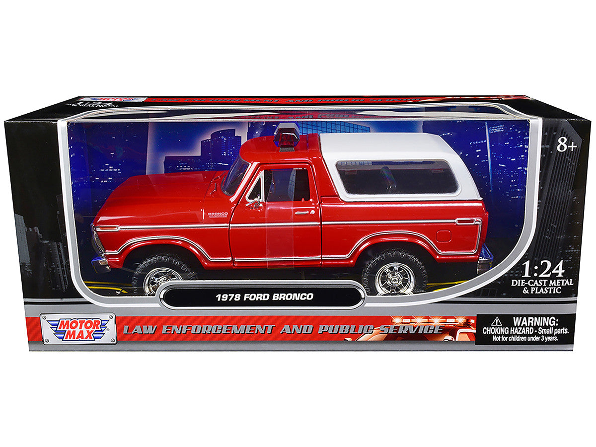 1978 Ford Bronco Fire Department Unmarked Red "Law Enforcement and Public Service" Series 1/24 Diecast Model Car by Motormax-0