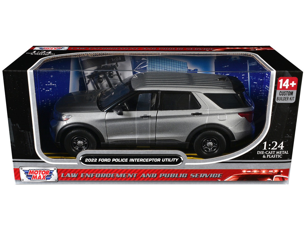 2022 Ford Police Interceptor Utility Unmarked Silver Metallic "Builder's Kit" "Law Enforcement and Public Service" Series 1/24 Diecast Model Car by Motormax-0