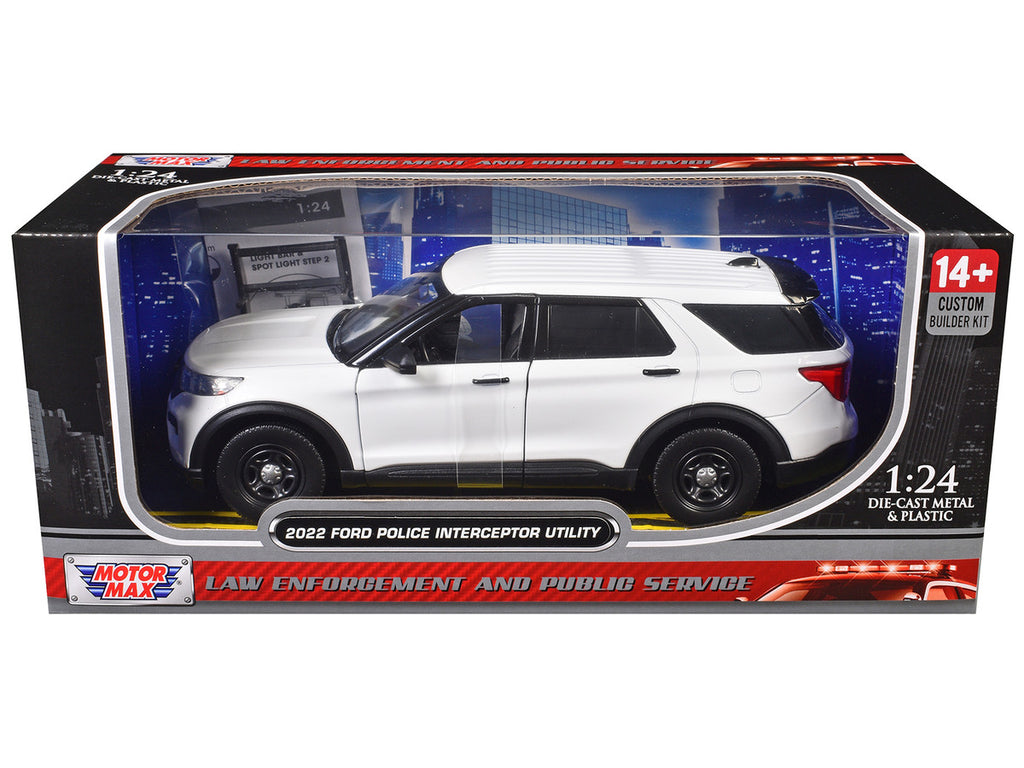 2022 Ford Police Interceptor Utility Unmarked White "Builder's Kit" "Law Enforcement and Public Service" Series 1/24 Diecast Model Car by Motormax-1