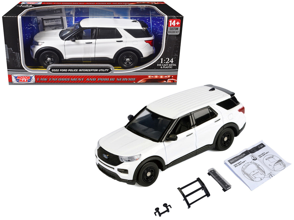 2022 Ford Police Interceptor Utility Unmarked White "Builder's Kit" "Law Enforcement and Public Service" Series 1/24 Diecast Model Car by Motormax-2