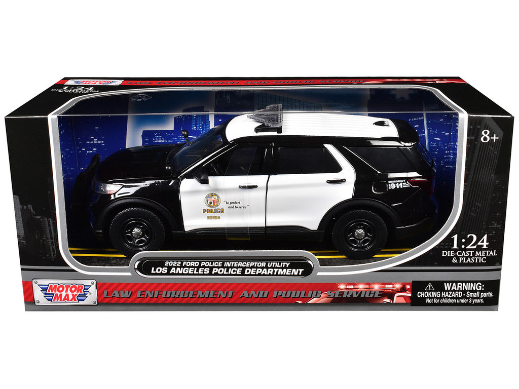 2022 Ford Police Interceptor Utility "Los Angeles Police Department" Black and White "Law Enforcement and Public Service" Series 1/24 Diecast Model Car by Motormax-1