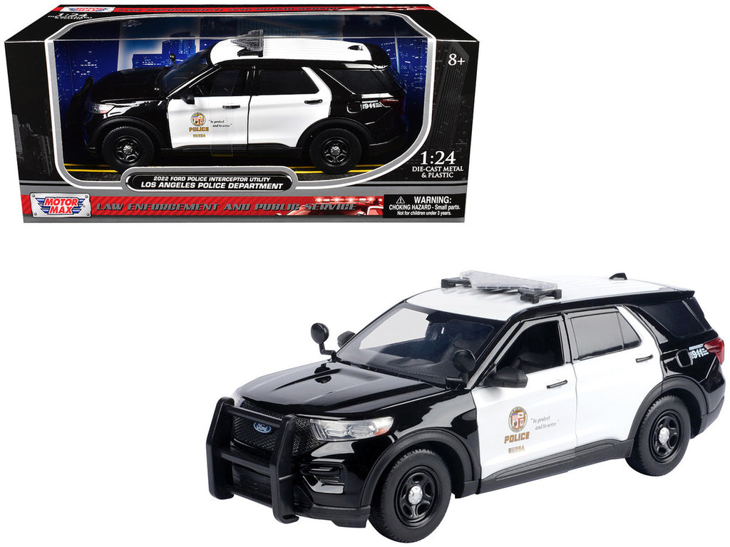 2022 Ford Police Interceptor Utility "Los Angeles Police Department" Black and White "Law Enforcement and Public Service" Series 1/24 Diecast Model Car by Motormax-2
