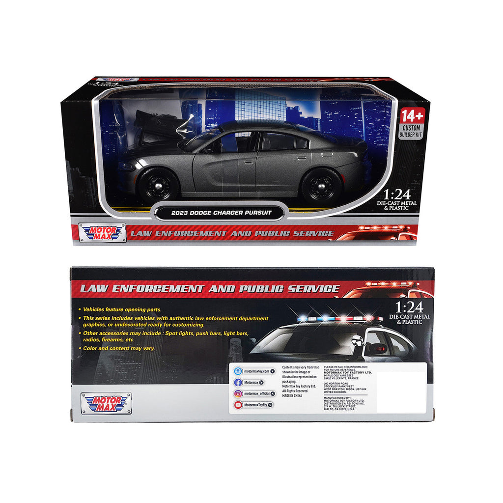2023 Dodge Charger Pursuit Police Car Gray Metallic "Custom Builder's Kit - Law Enforcement and Public Service" Series 1/24 Diecast Model Car by Motormax-2