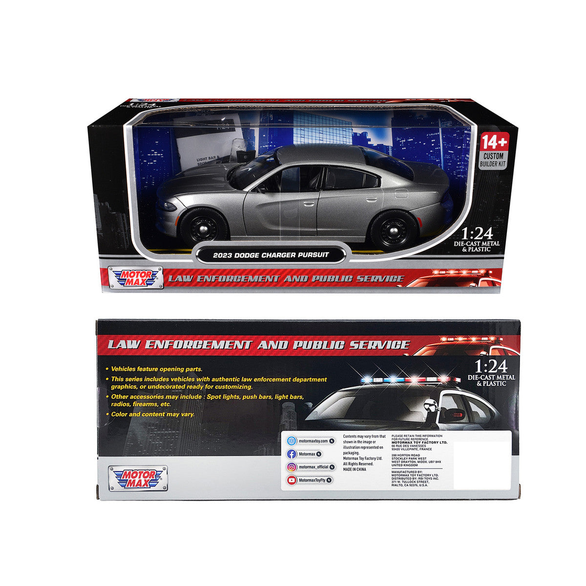 2023 Dodge Charger Pursuit Police Car Silver Metallic "Custom Builder's Kit - Law Enforcement and Public Service" Series 1/24 Diecast Model Car by Motormax-2