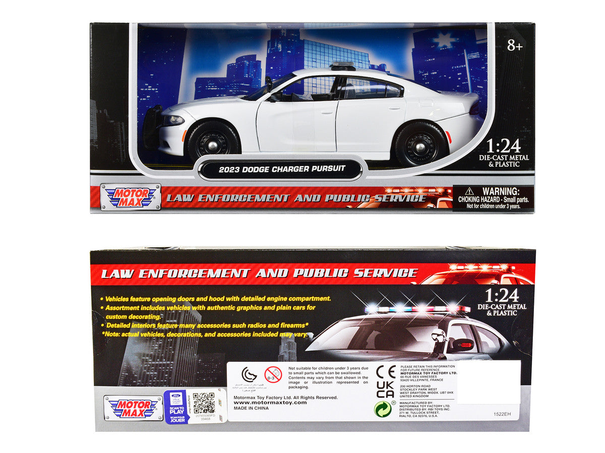 2023 Dodge Charger Pursuit Police Car Plain White "Law Enforcement and Public Service" Series 1/24 Diecast Model Car by Motormax-1