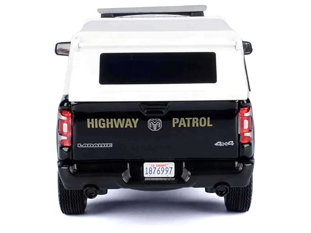 2019 RAM 1500 Laramine Crew Cab Pickup Truck "California Highway Patrol" Black and White with Truck Bed Camper "Law Enforcement and Public Service" Series 1/24-1/27 Diecast Model Car by Motormax-3