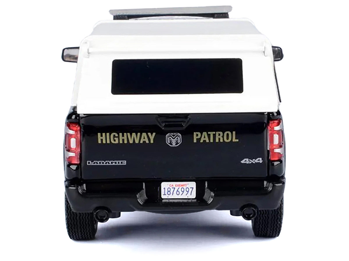 2019 RAM 1500 Laramine Crew Cab Pickup Truck "California Highway Patrol" Black and White with Truck Bed Camper "Law Enforcement and Public Service" Series 1/24-1/27 Diecast Model Car by Motormax-3