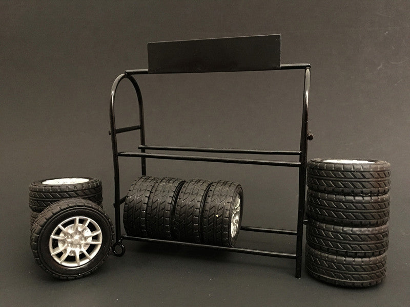 Metal Tire Rack with Rims and Tires for 1/24 Scale Models by American Diorama-0