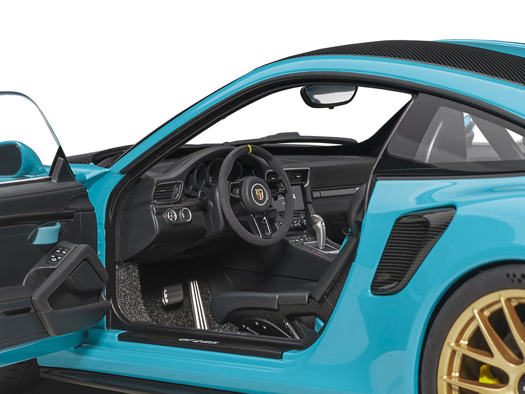 Porsche 911 (991.2) GT2 RS Weissach Package Miami Blue with Carbon Stripes 1/18 Model Car by Autoart-2