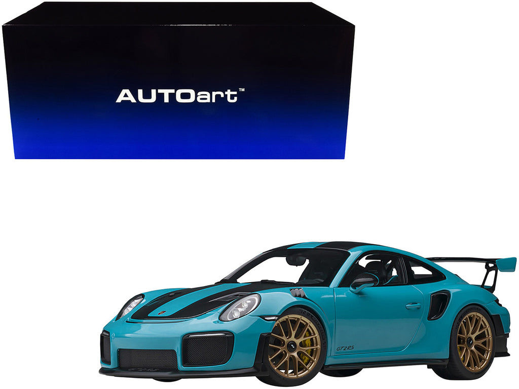 Porsche 911 (991.2) GT2 RS Weissach Package Miami Blue with Carbon Stripes 1/18 Model Car by Autoart-0