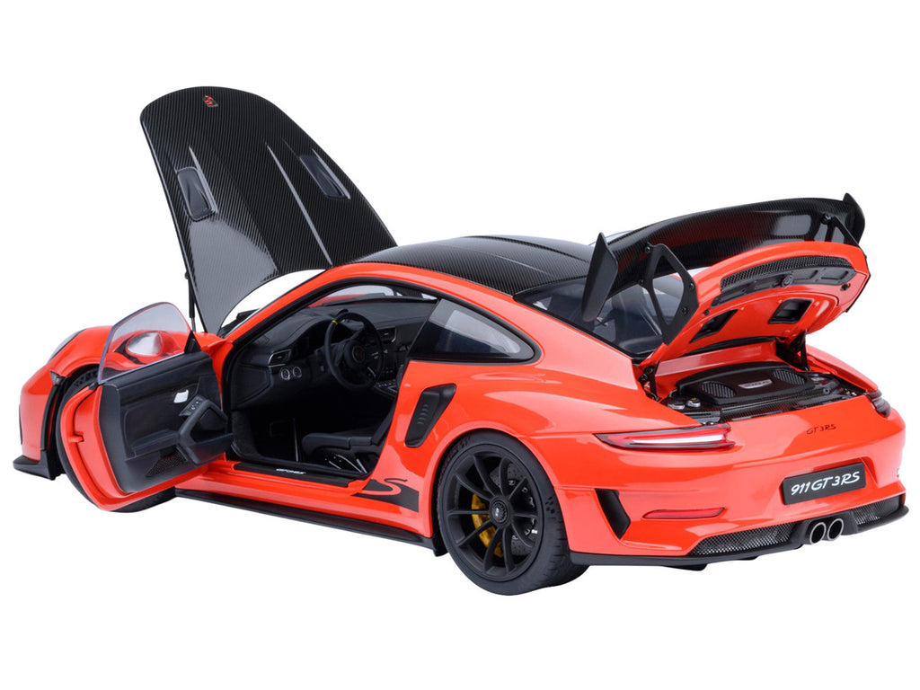 Porsche 911 (991.2) GT3 RS Weissach Lava Orange with Carbon Hood and Top 1/18 Model Car by Autoart-1