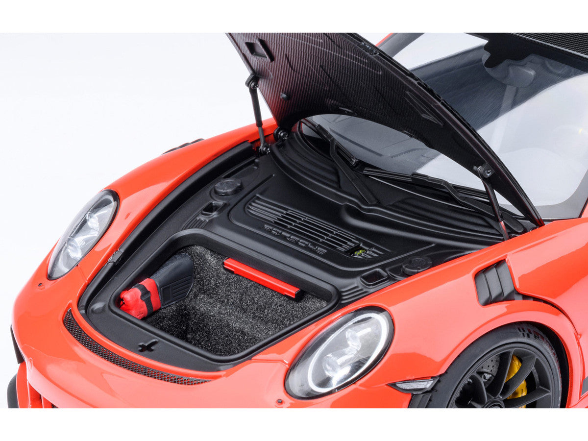 Porsche 911 (991.2) GT3 RS Weissach Lava Orange with Carbon Hood and Top 1/18 Model Car by Autoart-2