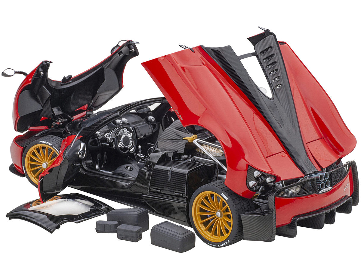 Pagani Huayra Roadster Rosso Monza Red and Carbon with Luggage Set 1/18 Model Car by Autoart-1