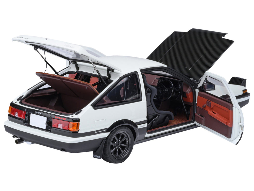 Toyota Sprinter Trueno (AE86) RHD (Right Hand Drive) "Project D Final Version" White with Carbon Hood "Initial D" (1995-2013) TV Series "30th Anniversary" 1/18 Model Car by Autoart-0