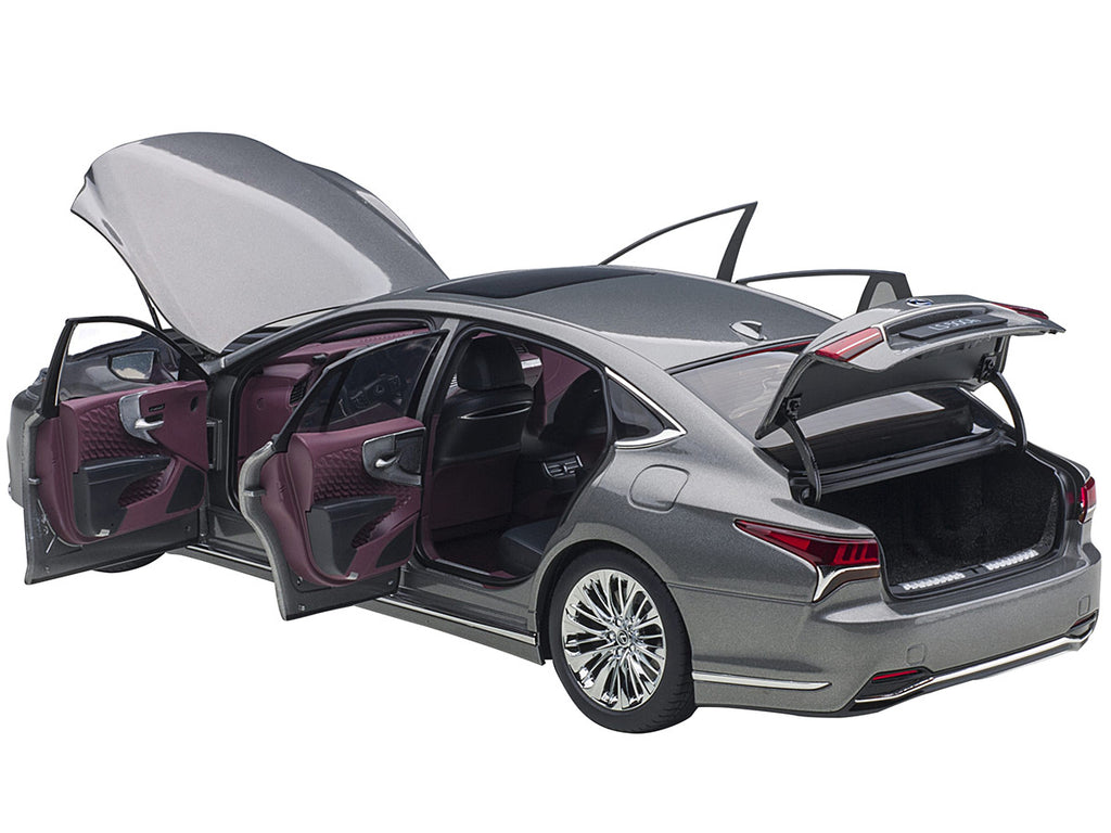 Lexus LS500h Manganese Luster Gray Metallic with Crimson and Black Interior 1/18 Model Car by Autoart-1