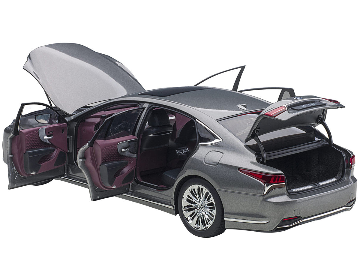 Lexus LS500h Manganese Luster Gray Metallic with Crimson and Black Interior 1/18 Model Car by Autoart-1