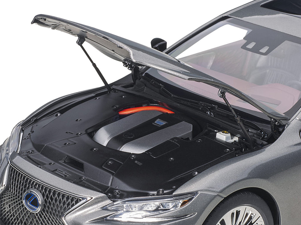 Lexus LS500h Manganese Luster Gray Metallic with Crimson and Black Interior 1/18 Model Car by Autoart-2