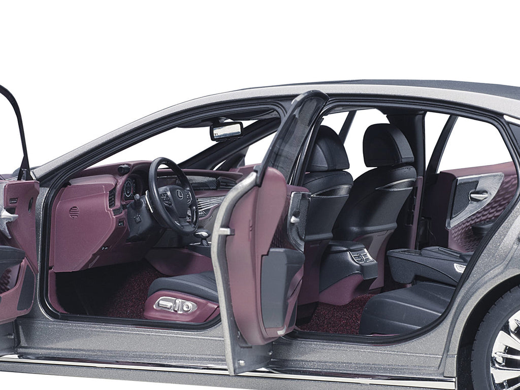Lexus LS500h Manganese Luster Gray Metallic with Crimson and Black Interior 1/18 Model Car by Autoart-3