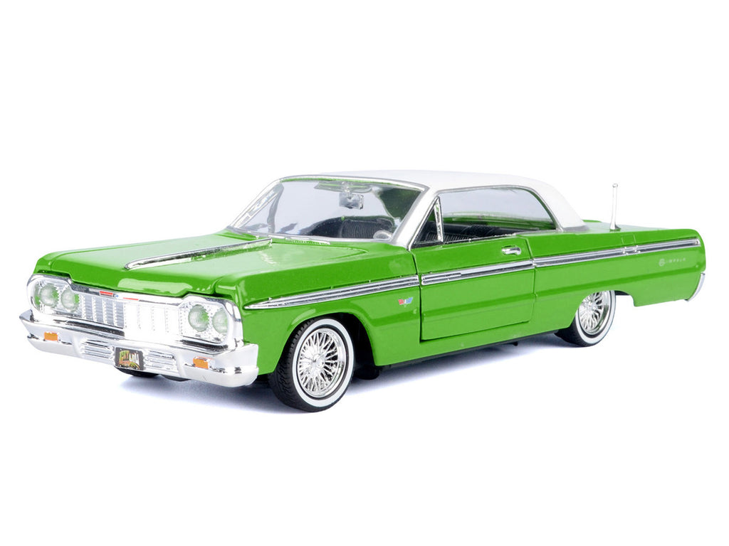 1964 Chevrolet Impala Lowrider Hard Top Green with White Top "Get Low" Series 1/24 Diecast Model Car by Motormax-0