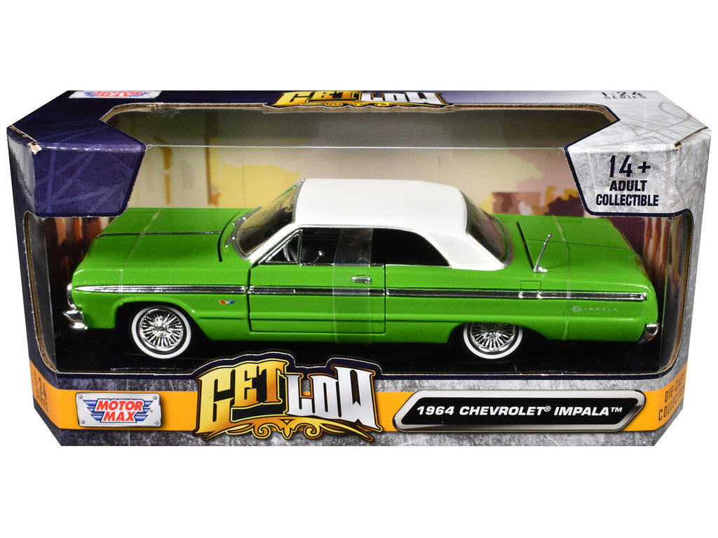1964 Chevrolet Impala Lowrider Hard Top Green with White Top "Get Low" Series 1/24 Diecast Model Car by Motormax-1