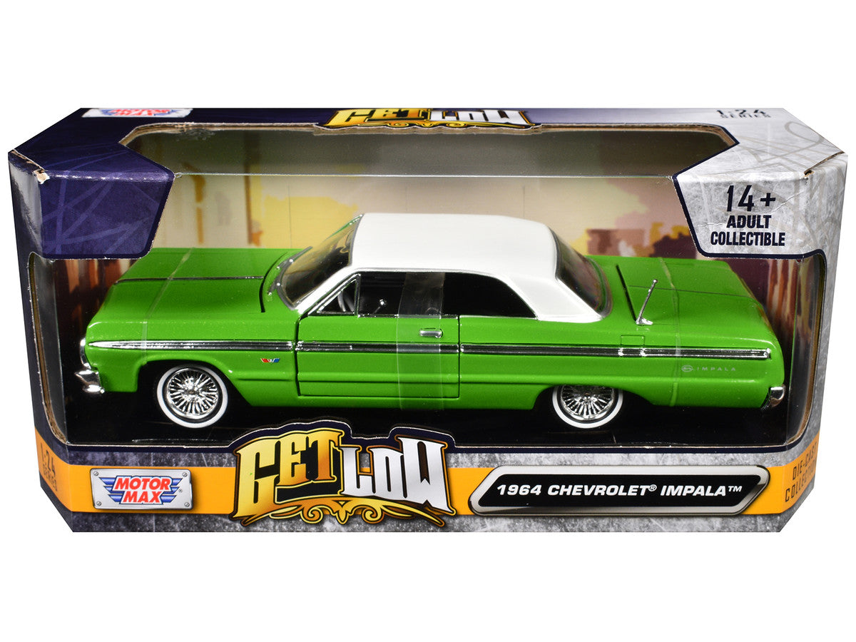1964 Chevrolet Impala Lowrider Hard Top Green with White Top "Get Low" Series 1/24 Diecast Model Car by Motormax-1