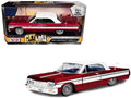 1964 Chevrolet Impala Lowrider Hard Top Candy Red Metallic with White Top "Get Low" Series 1/24 Diecast Model Car by Motormax-0