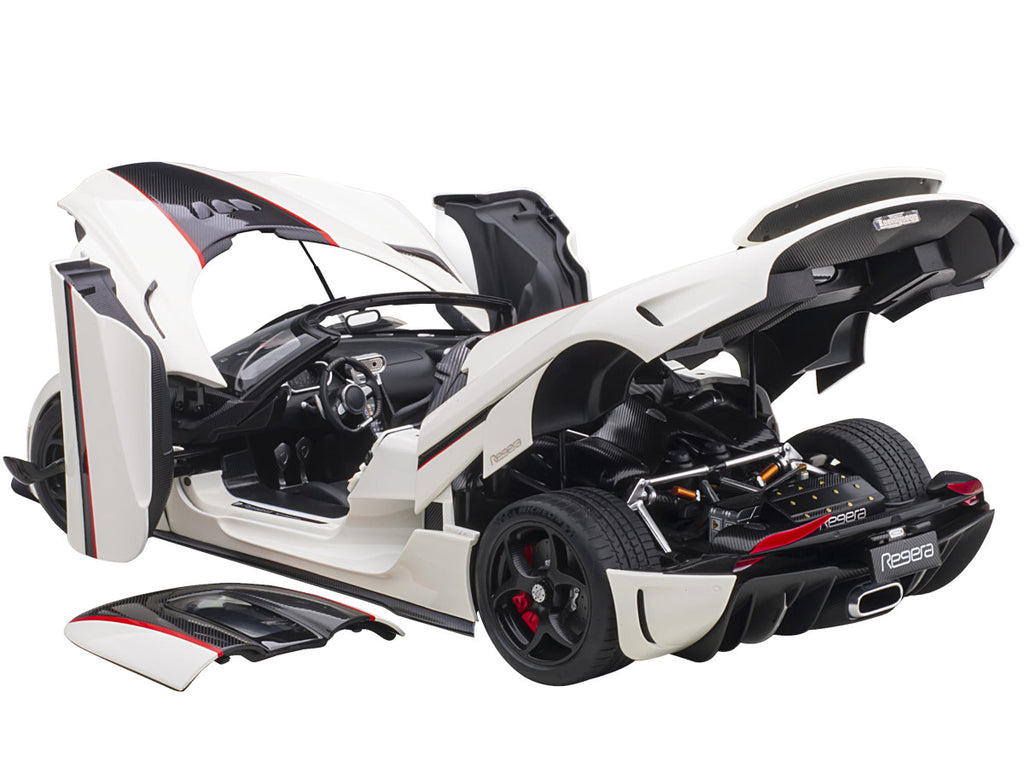 Koenigsegg Regera White with Black Carbon and Red Stripes 1/18  Model Car by Autoart-1