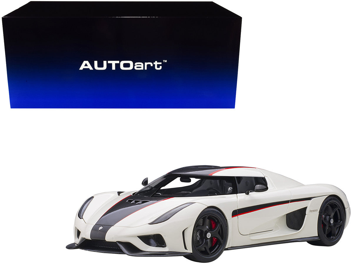 Koenigsegg Regera White with Black Carbon and Red Stripes 1/18  Model Car by Autoart-0