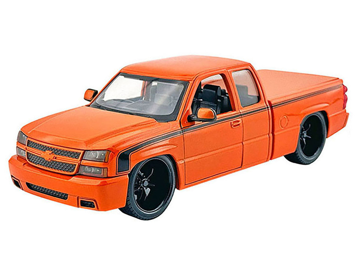 2006 Chevrolet Silverado Custom Pickup Truck Orange Metallic with Black Stripes "Die-Cast Collection" Series 1/25 Diecast Model Car by Motormax-1