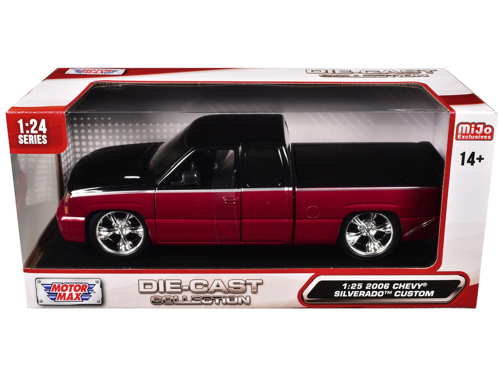 2006 Chevrolet Silverado Custom Pickup Truck Red Metallic and Black with Silver Stripes "Die-Cast Collection" Series 1/25 Diecast Model Car by Motormax-2
