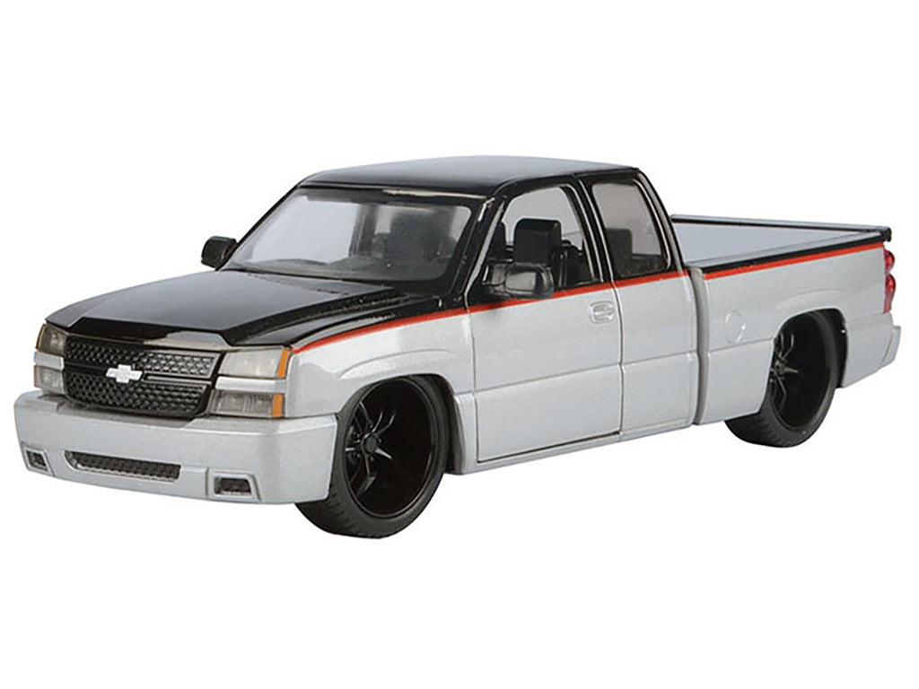2006 Chevrolet Silverado Custom Pickup Truck Silver Metallic and Black with Red Stripes "Die-Cast Collection" Series 1/25 Diecast Model Car by Motormax-1