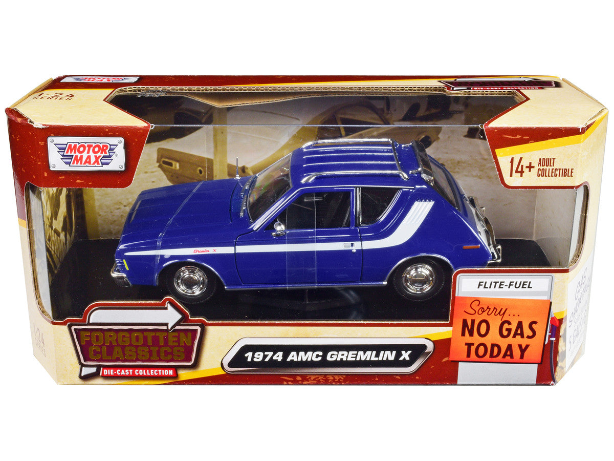 1974 AMC Gremlin X Blue with White Stripes and Roof Rack "Forgotten Classics" Series 1/24 Diecast Model Car by Motormax-2
