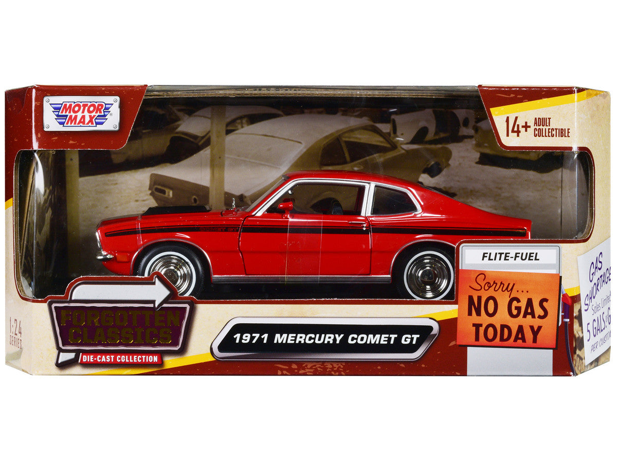 1971 Mercury Comet GT Red with Black Stripes "Forgotten Classics" Series 1/24 Diecast Model Car by Motormax-0