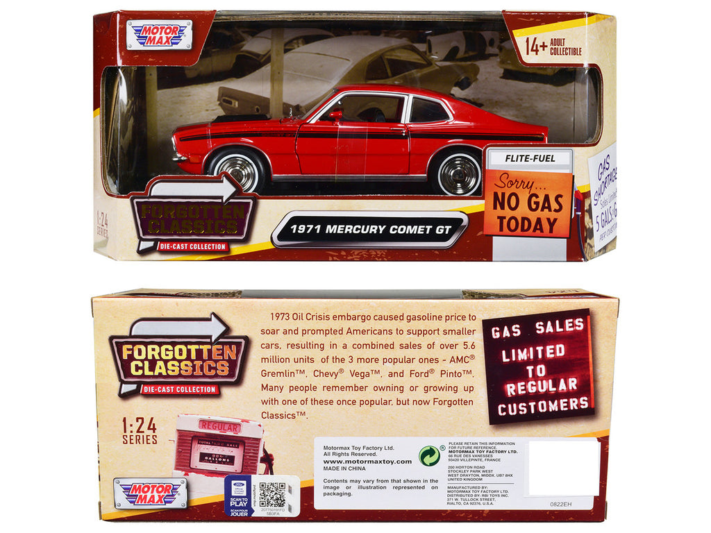 1971 Mercury Comet GT Red with Black Stripes "Forgotten Classics" Series 1/24 Diecast Model Car by Motormax-2