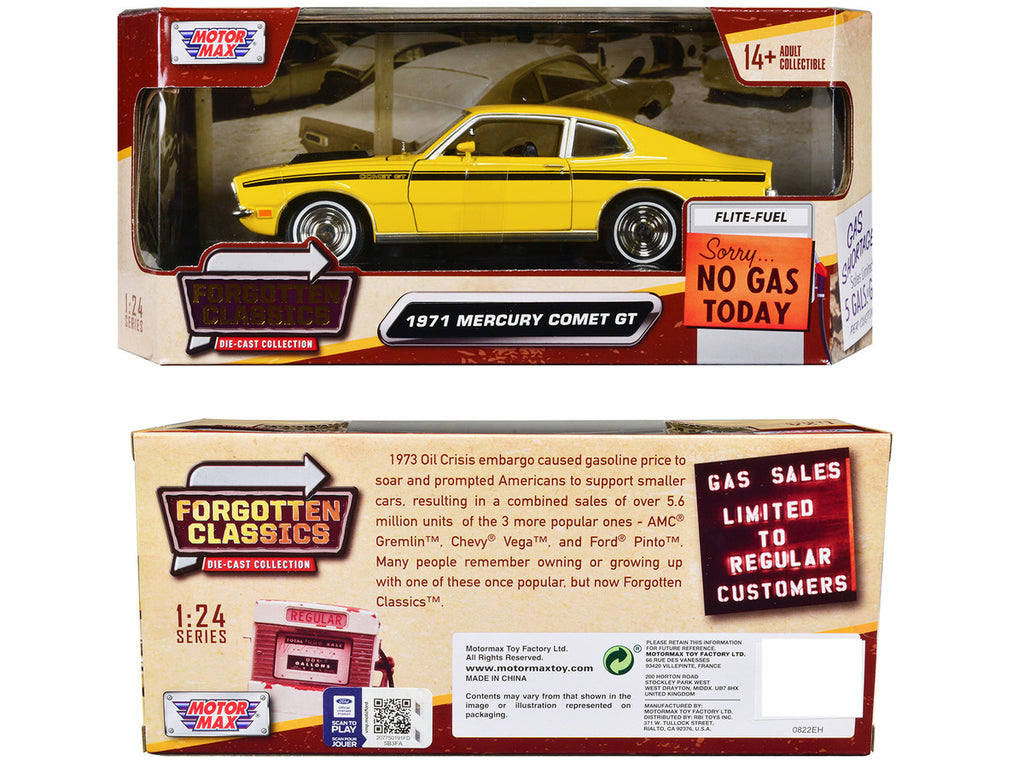 1971 Mercury Comet GT Yellow with Black Stripes "Forgotten Classics" Series 1/24 Diecast Model Car by Motormax-0