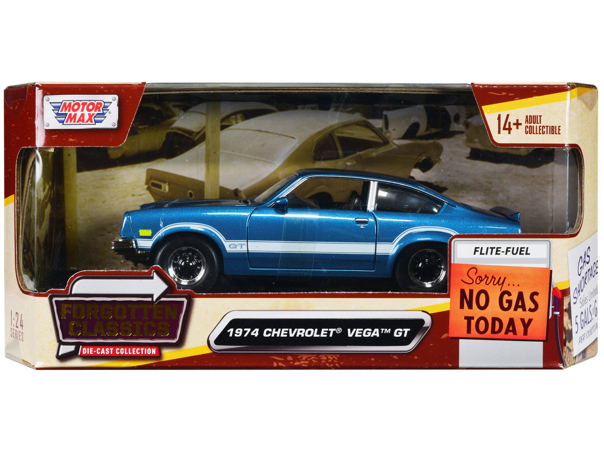 1974 Chevrolet Vega GT Blue Metallic with White Stripes "Forgotten Classics" Series 1/24 Diecast Model Car by Motormax-2