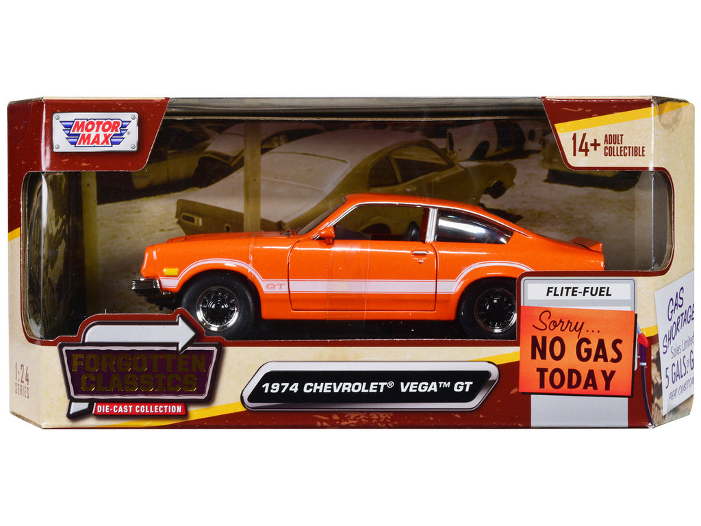 1974 Chevrolet Vega GT Orange Metallic with White Stripes "Forgotten Classics" Series 1/24 Diecast Model Car by Motormax-0